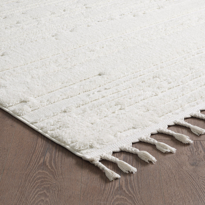Carpette à poil long Quinto crème à motif de vagues - 2 pi 7 po x 8 pi