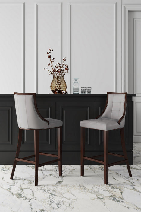 Tabouret de bar traditionnel en bois avec assise rembourree Fifth Avenue, gris clair – Lot de 2