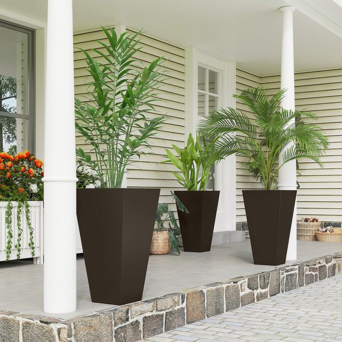 Outsunny Pots de fleurs en plastique de 28\", lot de 3 pots de fleur, marron
