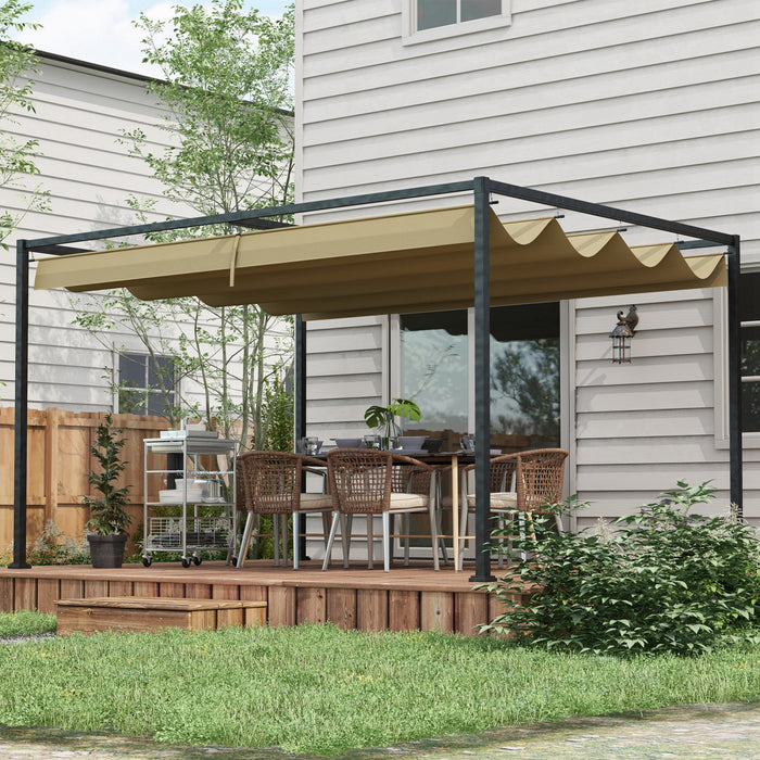 Pergola De Patio Outsunny 13' X 10' Avec Auvent Retractable, Kaki