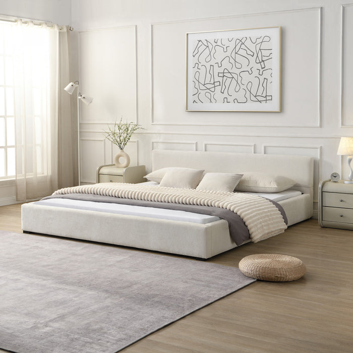 Charlotte Lit elegant avec revetement a bord large, Taille Queen, Beige