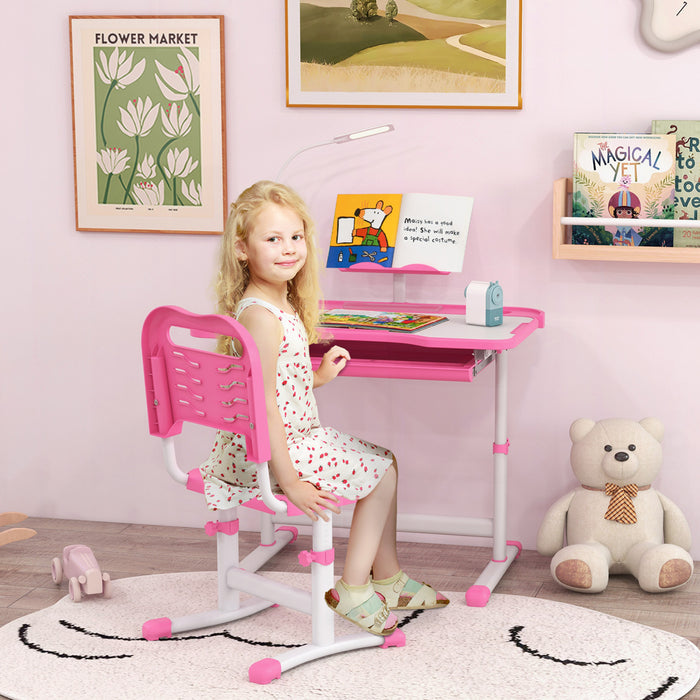 Qaba Ensemble Bureau Et Chaise Pour Enfant Bureau D'ecriture Reglable, Rose
