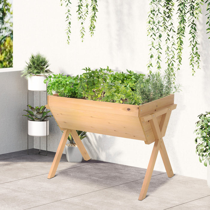 Outsunny 39,25\" X 27,5\" X 31,5\" Lit De Jardin Sureleve En Bois Avec Support Pour Plantes Naturelles Surelevees Avec Trous De Drainage Pour Sac Interieur Inclus, Utilisation Exterieure Et Interieure