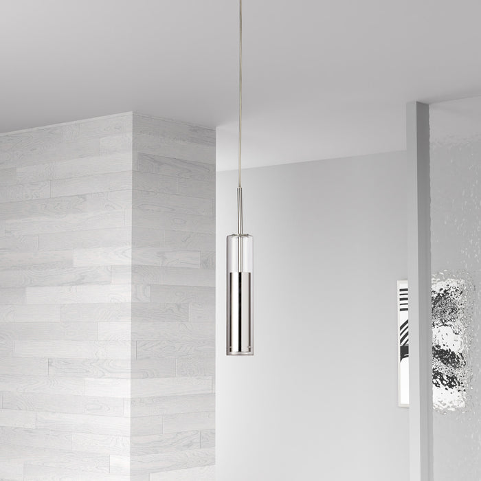 Luminaire suspendu Luna de Dainolite en verre transparent, avec fini chromé poli et ampoule à DEL de 6 W
