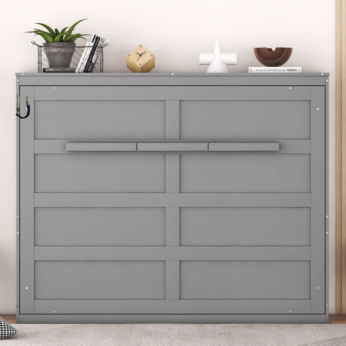 Evelyn Lit mural escamotable gain de place Murphy avec design d’armoire pliable, lit Full, gris