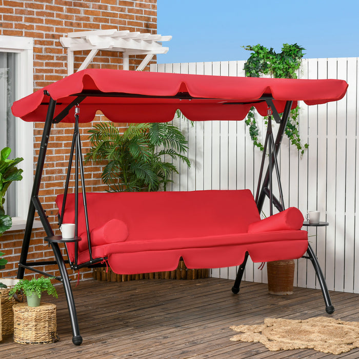 Outsunny Chaise Balancoire D'exterieur 3 Places Pour Terrasse, Lit Plat Convertible, Balancoire A Baldaquin Avec Abat-jour Reglable, Coussin Amovible Et Oreillers Pour Porche, Jardin, Bord De Piscine