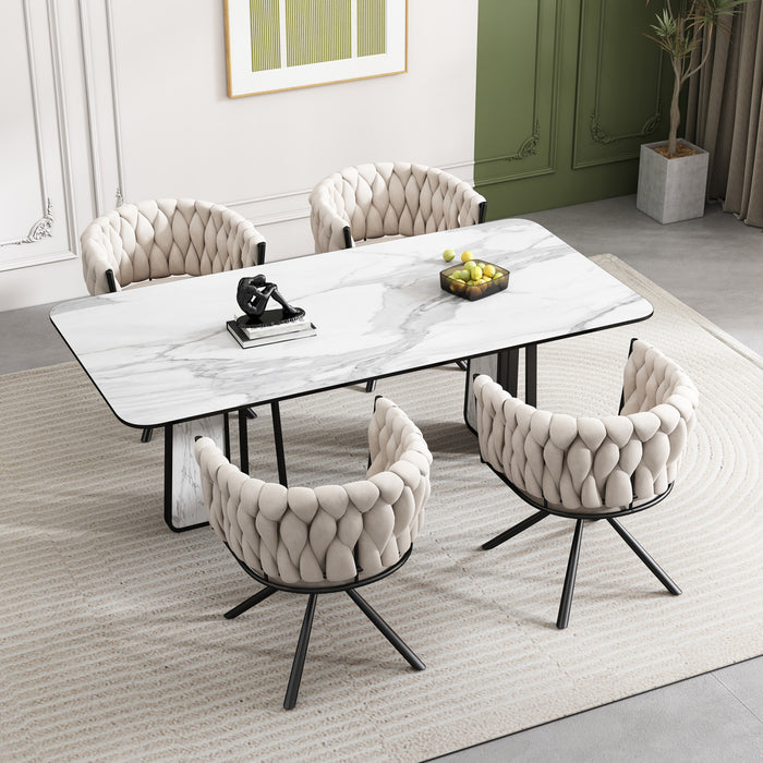 Chaises de salle a manger pivotantes Amelia en velours avec revetement capitonne et pieds en metal, lot de 4, beige