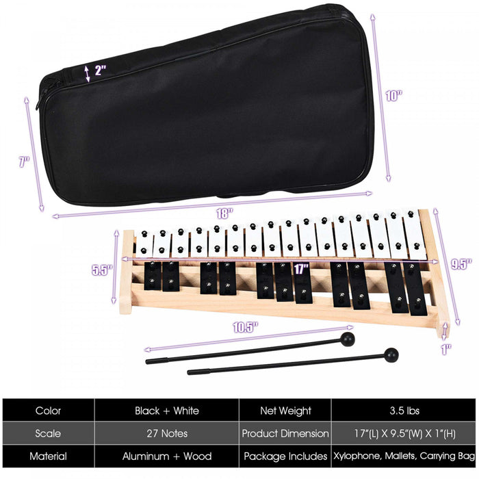 Costway Glockenspiel Xylophone Pliable 27 Notes en Aluminium, Instrument de Musique