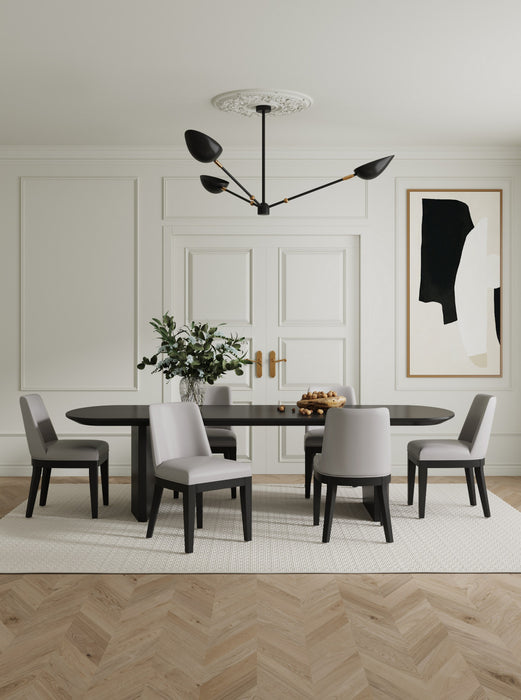 Chaise de salle a manger Gansevoort en bois moderne et cuir vegetalien, gris clair - Lot de 4