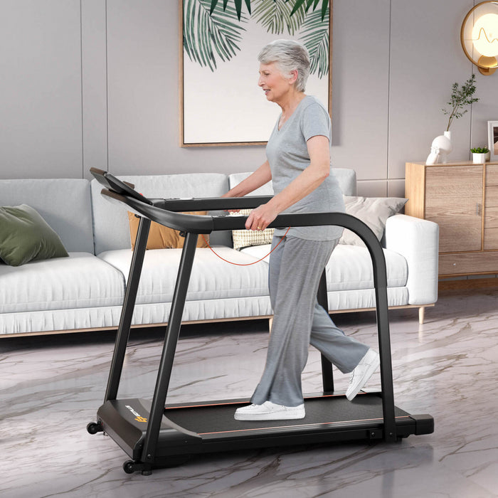 Tapis Roulant A Pied Costway 2.5 Hp Avec Longues Barres De Main Pour Personnes Agees Capteurs D'impulsion Affichage Led