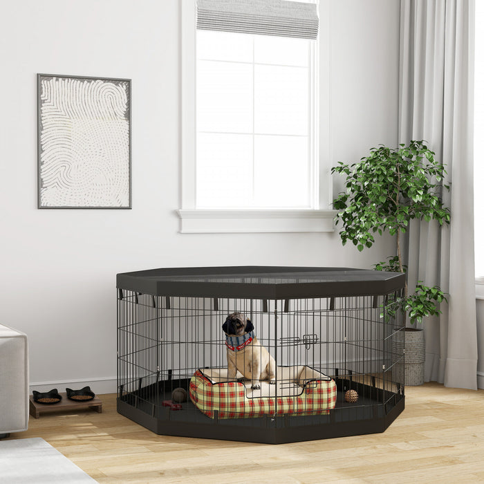 Pawhut Parc Pour Chien, 8 Panneaux Pliables, Coussin Impermeable, Couverture Superieure Resistante Au Soleil, Cloture 30\" De Haut Pour Chiens Et Animaux De Taille Moyenne Et Petite