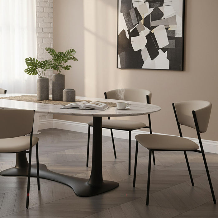 Chaise laterale contemporaine moderne Drift en cuir vegetalien et metal, gris pierre - Lot de 4
