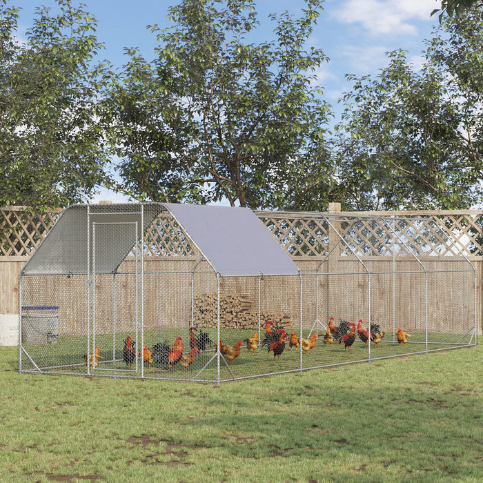 Pawhut Poulailler En Metal Pour 20 A 25 Poulets, Enclos A Poules D'exterieur Avec Couverture Pour Ferme De Jardin, 24.9' X 9.2' X 6.4'
