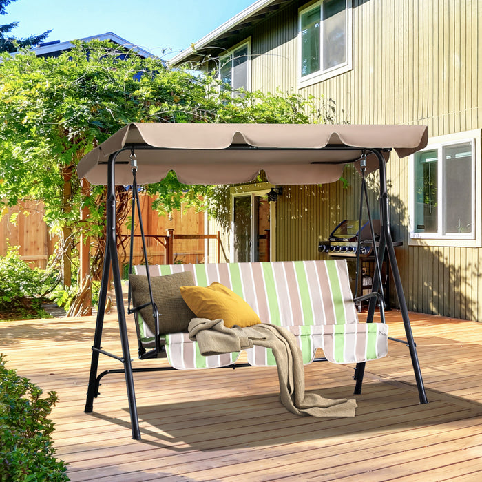 Outsunny Balancelle De Jardin Pour 3 Personnes Avec Auvent, Chaise Balancoire De Jardin Avec Support, Multicolore