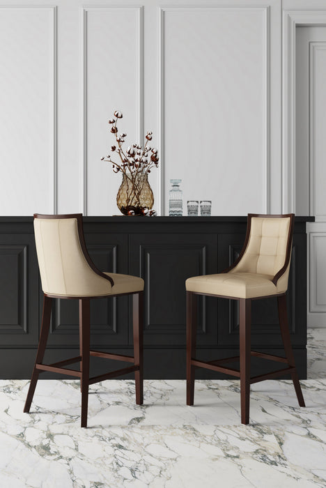 Tabouret de bar traditionnel en bois avec assise rembourree creme Fifth Avenue - Lot de 3