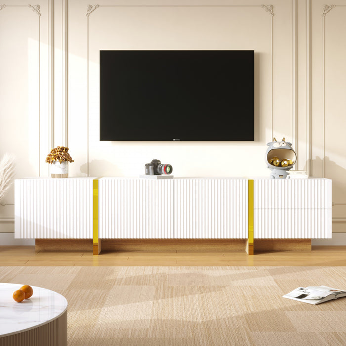Emily 74.7\" Grand Cabinet TV de Rangement avec Portes et Tiroirs, Dore