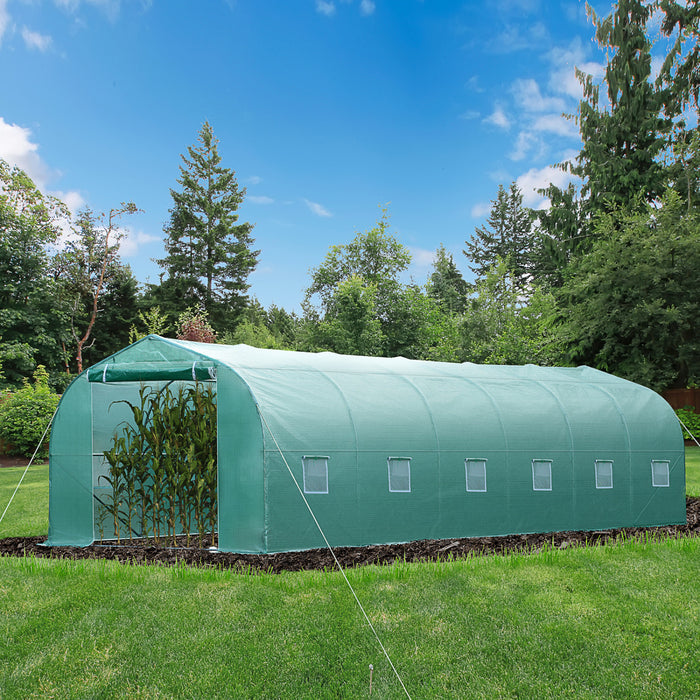 Outsunny 26'l X 10'w X 6.8' H Grande Serre De Jardin En Plein Air Tunnel De Semences De Plantes Tente De Culture Cadre En Acier De Qualite Superieure Vert
