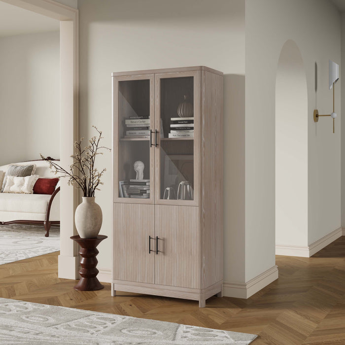Bibliotheque armoire Jodie style mi-siecle moderne 79 cm en chene blanchi (6 etageres)