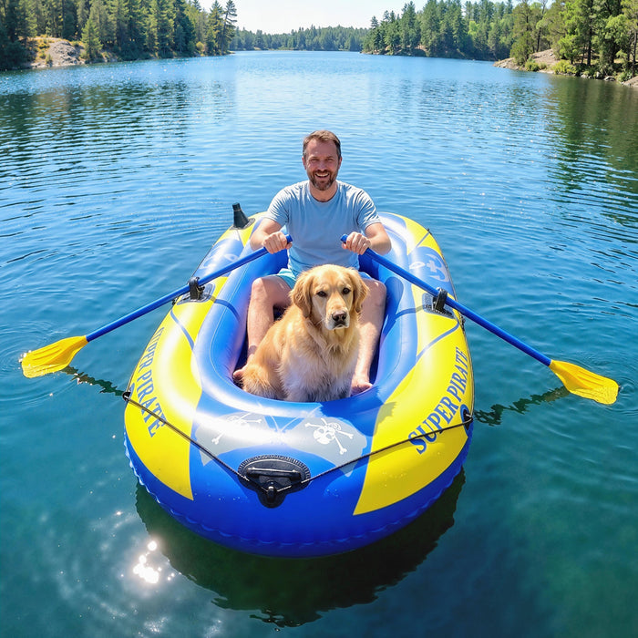 Kayak Gonflable 1-2 Personnes, Kayak de Loisirs avec Porte-Cannes Bleu Fonce