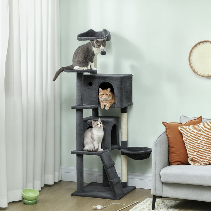 63 Inch Cat Tree with Sisal Scratching Posts, Dark Grey