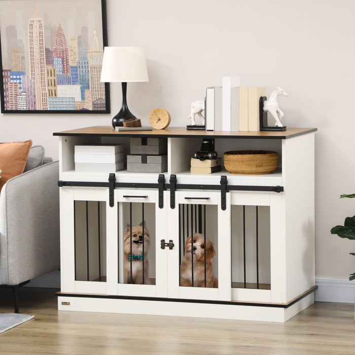 Pawhut Cage Pour Chiens De Grande Taille Avec Separateur Amovible, Niche Pour 2 Petits Chiens Avec Rangement, Blanc