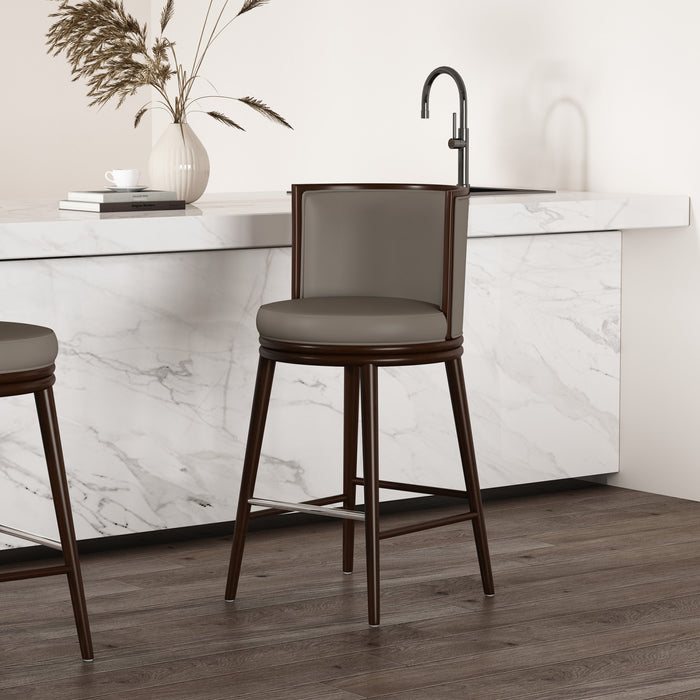 Tabouret de bar moderne en bois avec assise rembourree Evalyn, coloris taupe