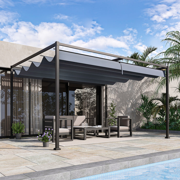 Pergola De Patio Outsunny 13' X 10' Avec Auvent Retractable, Gris Fonce