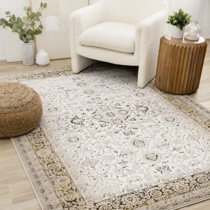 Tapis Zaris creme, jaune et noir elegant classique, 5'3\" x 7'7\"