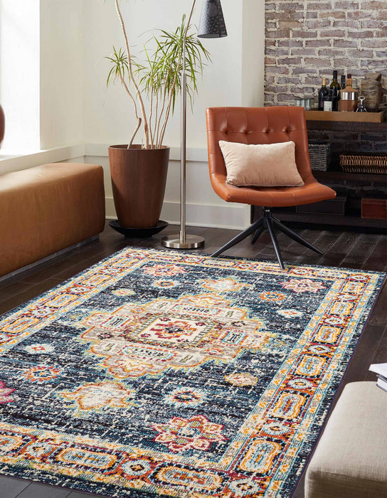 Tapis Traditionnel Lotus 8'0\" x 10'0\" en Bleu marin