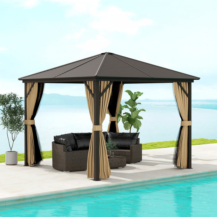 Outsunny Auvent De Gazebo En Aluminium Pour L'exterieur, Marron