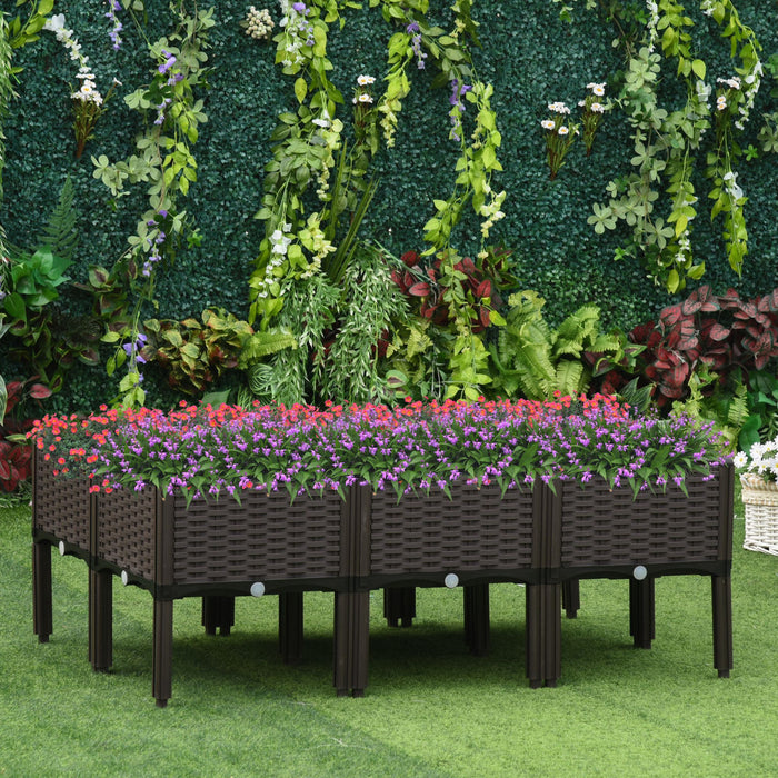 Outsunny Jardiniere Sureleve De 6 Pieces En Pp Sureleve Pour Plantes A Fleurs, Boite De Culture D'herbes Vegetales Empilable