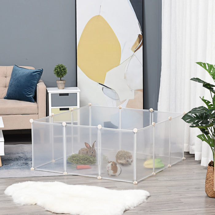 Pawhut Parc Pour Animal Domestique, Cage Pour Petit Animal Cloture Ouverte En Plastique Portable 12 Panneaux Pour Lapin Chinchilla Cochon D'inde Blanc, 18\" X 14\"