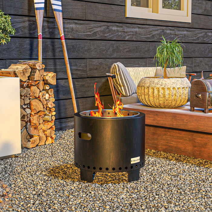 Outsunny Foyer Sans Fumee, Foyer A Bois Portable Avec Tisonnier, Noir