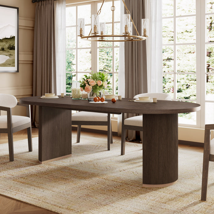 Madison Table a manger ovale en bois massif avec double pietement, noyer