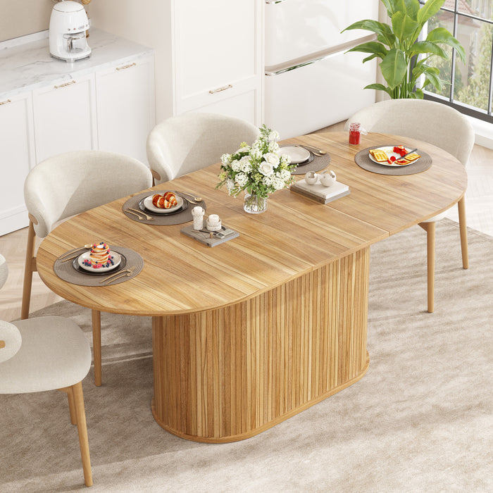 Noah Table a manger ovale extensible avec pieds rayes, brun clair