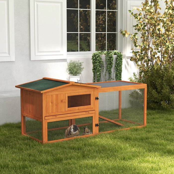 Pawhut Clapier D'exterieur A 2 Niveaux, Grande Cage A Lapins En Bois De 62 Po Avec Toit Resistant Aux Intemperies, Plateau Amovible, Portes, Fenetres Et Rampe, Orange