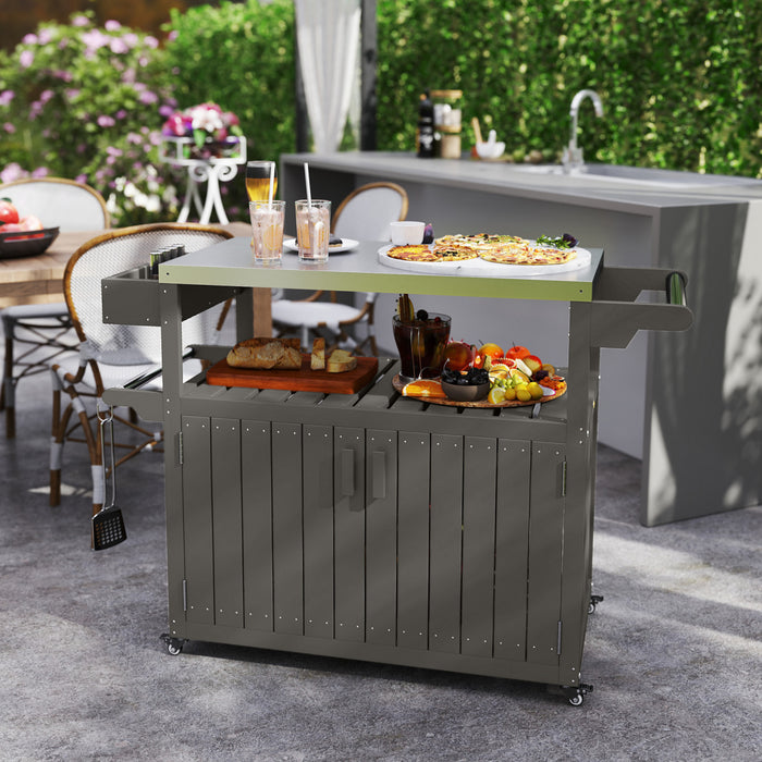 Outsunny Chariot de bar exterieur, table de bar exterieure avec roues