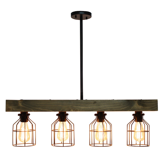 Abell Suspension rustique en bois a 4 lumieres, Onyx, 32 po L
