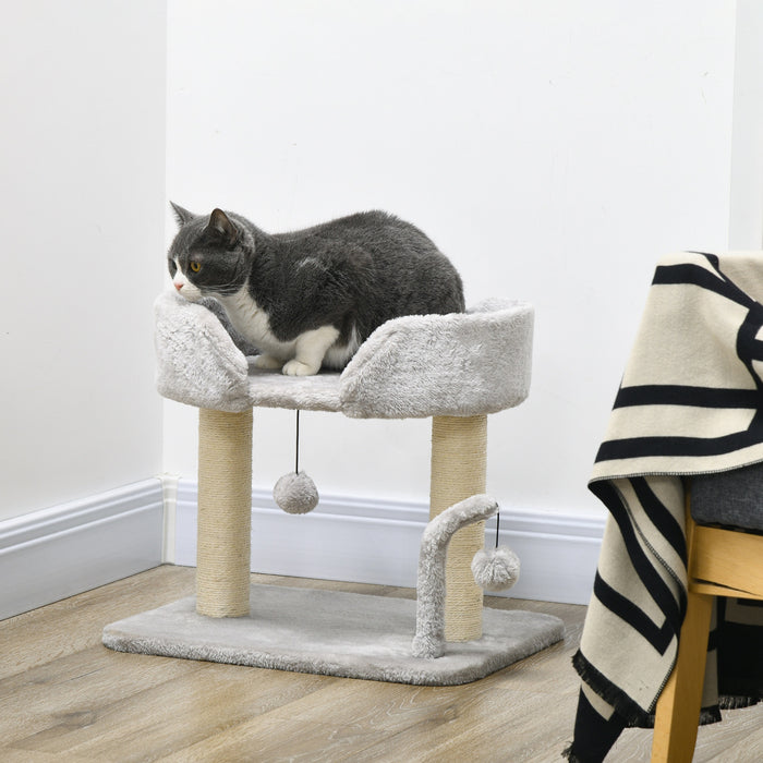 Arbre A Chat Pawhut, Petite Tour Pour Chat D'interieur De 42 Cm Avec Griffoirs En Sisal, Perchoir, Balles Suspendues, Centre D'activites Pour Chats, Gris Pale