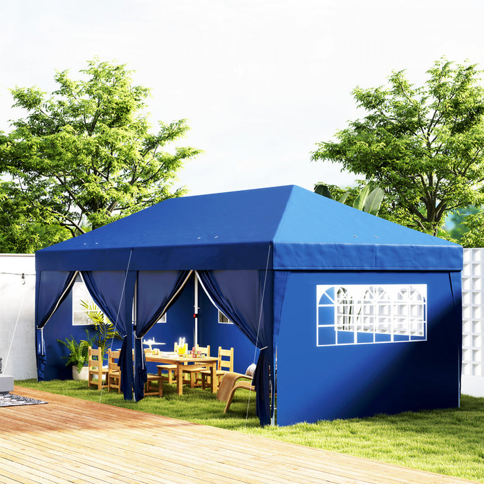 Outsunny Tente Exterieure Facile A Plier Gazebo De Fete 10'x20', Bleu