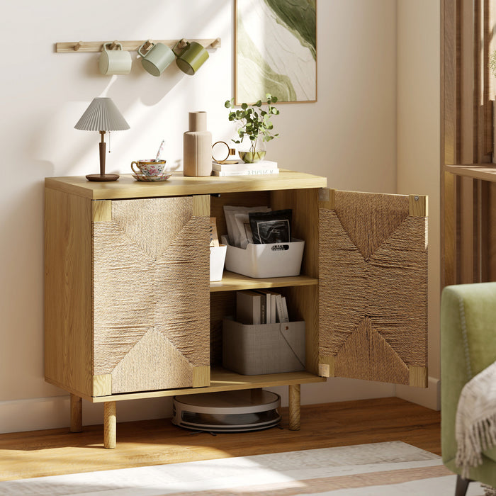 HOMCOM Buffet avec Portes en Corde Tissee, Meuble Buffet, Chene