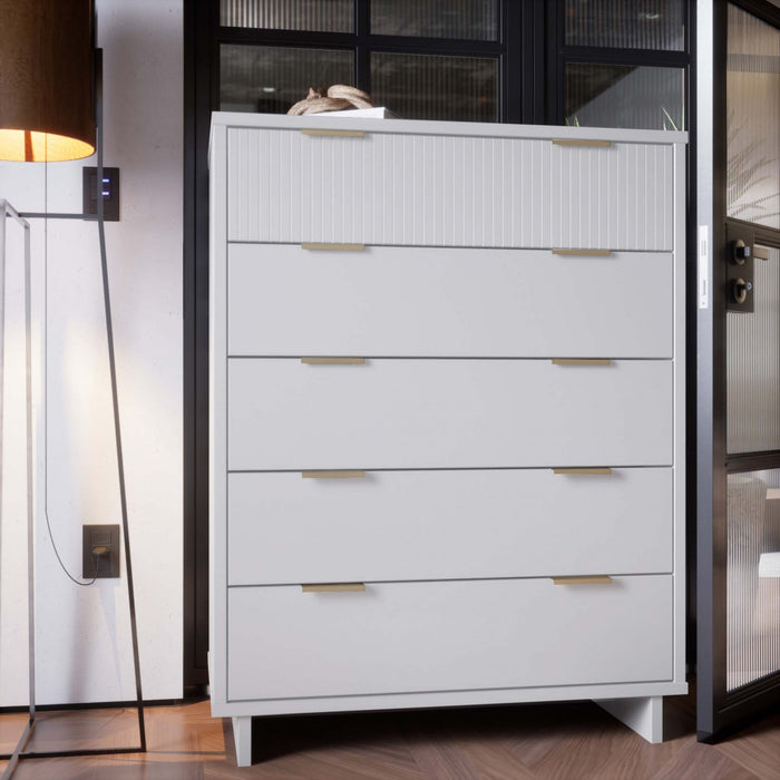 Commode Granville Moderne 38\" en blanc (5 tiroirs)