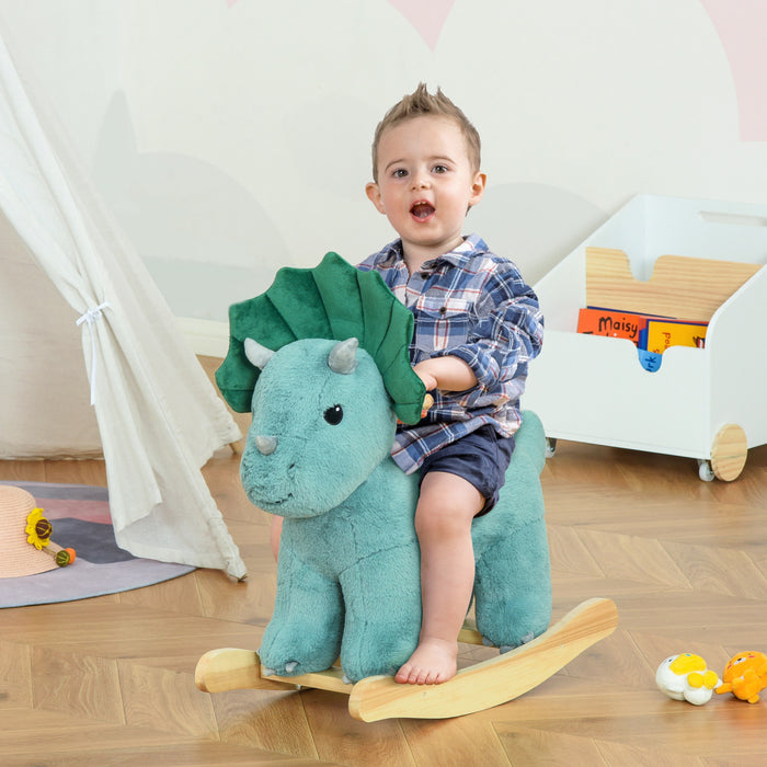 Homcom Enfants En Peluche Cheval A Bascule En Forme De Triceratops En Peluche A Bascule Avec Sons Realistes Pour Enfant 36-72 Mois Vert Fonce
