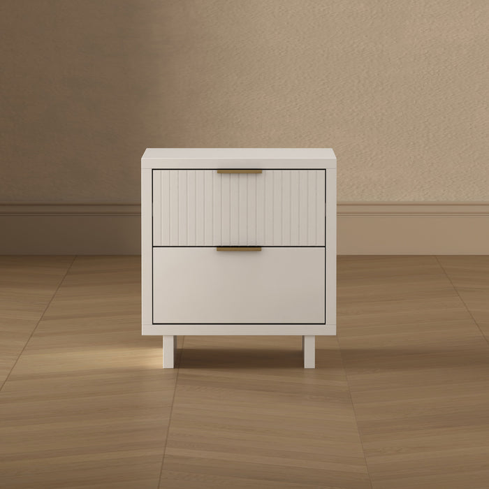Table de nuit contemporaine Elara 18\" en bois massif blanc (2 tiroirs)