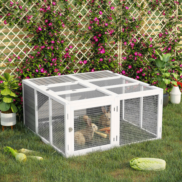 Pawhut Clapier A Lapin En Bois Pour Cochon D'inde Avec Dessus Pliable Ouvrable, Porte Pour 1 A 4 Lapins, Pour Cour, Jardin, Exterieur, Gris