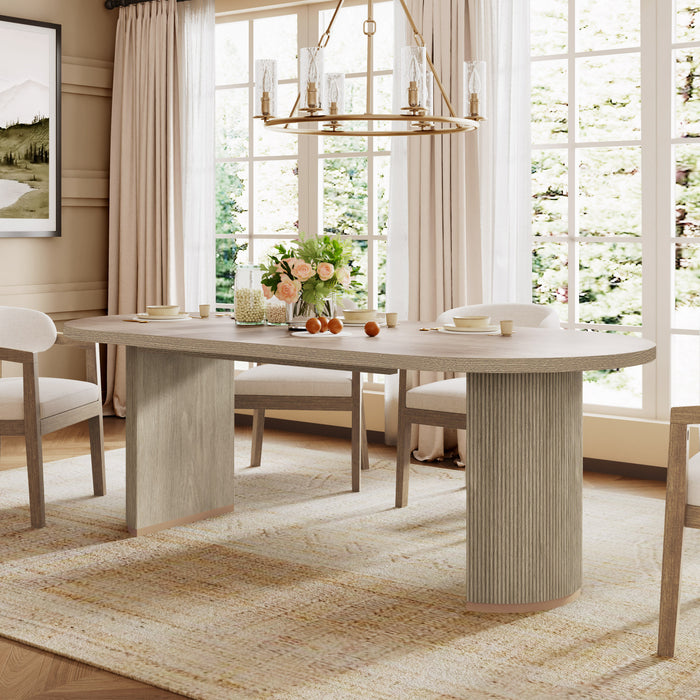 Madison Table a manger ovale en bois massif avec double pietement, bois clair naturel