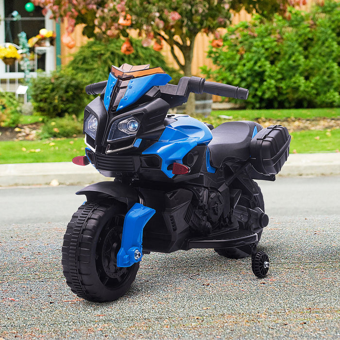 Aosom Enfants Pedale Electrique Moto Ride-on Jouet Alimente Par Batterie Rechargeable 6v Corne Phares Moto Roues D'entrainement Sons Realistes 3 Km/h Vitesse Max Pour Filles Garcon 18 - 48 Mois Bleu