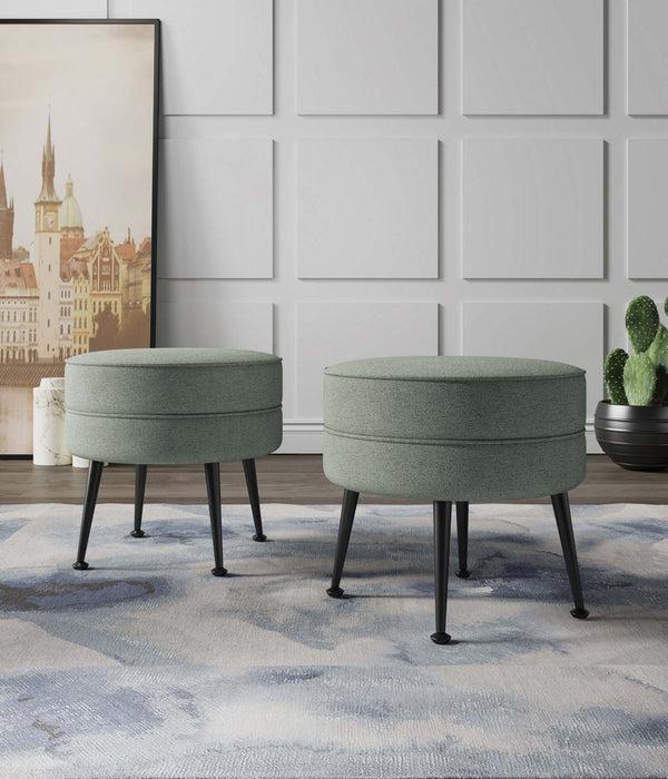 Lot de 2 poufs d’appoint rembourres Bailey style milieu du siecle en vert sauge