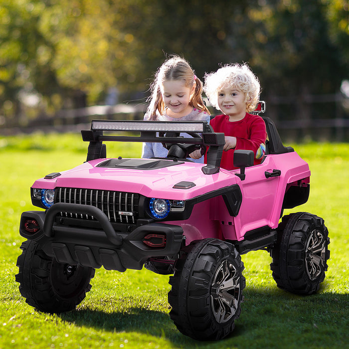 Aosom Voiture A Chevaucher 12v Rc 2 Places Camion De Police Voiture Electrique Pour Enfants Avec Lumieres Led Completes, Mp3, Telecommande Parentale (rose)