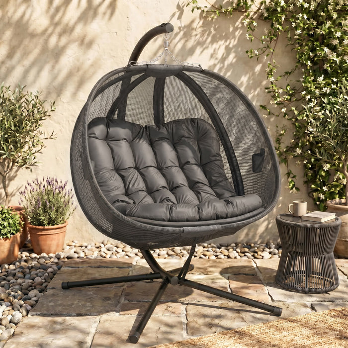 Outsunny Fauteuil Œuf Double sur Pied, Balancelle Suspendue, Gris